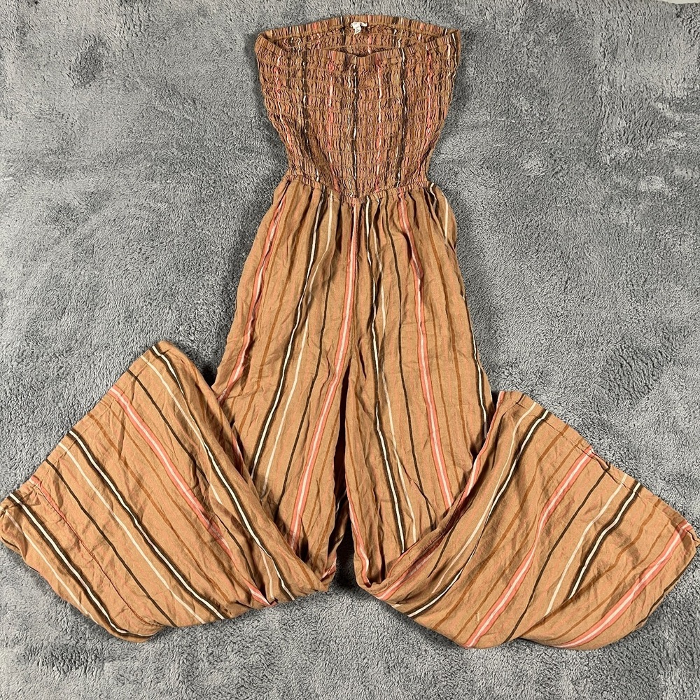 Aerie Jumpsuit Womens Large Multicolor Striped Smocked Bodice Backless Wide Leg